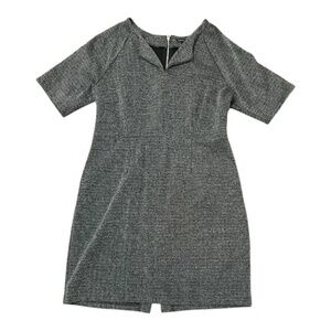 Ann Taylor Gray Herringbone Tweed Sheath Dress, Size 10, Exposed Zipper